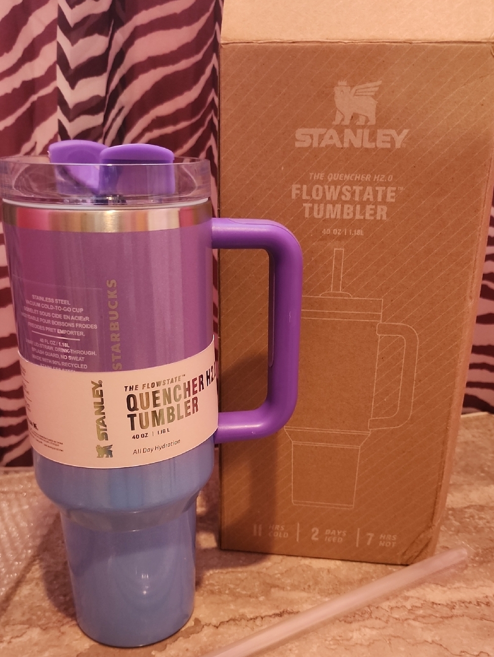 STARBUCKS Stanley Two-Tone Purple & Light Blue Quencher Tumbler with Handle